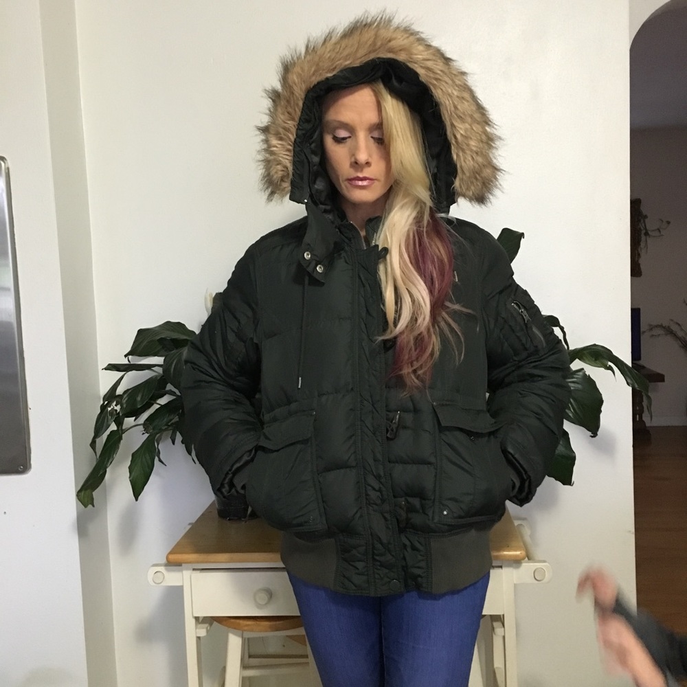 Tommy Hilfiger hunter green jacket. Faux fur